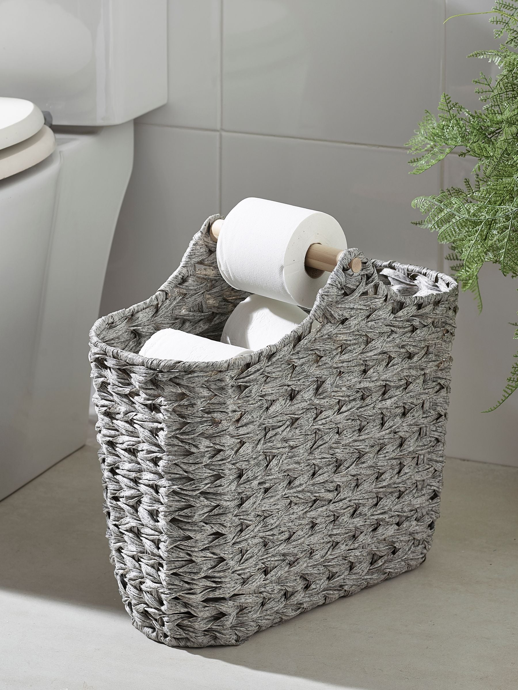 Grey Woven Toilet Roll Slimline Holder and Storage Set