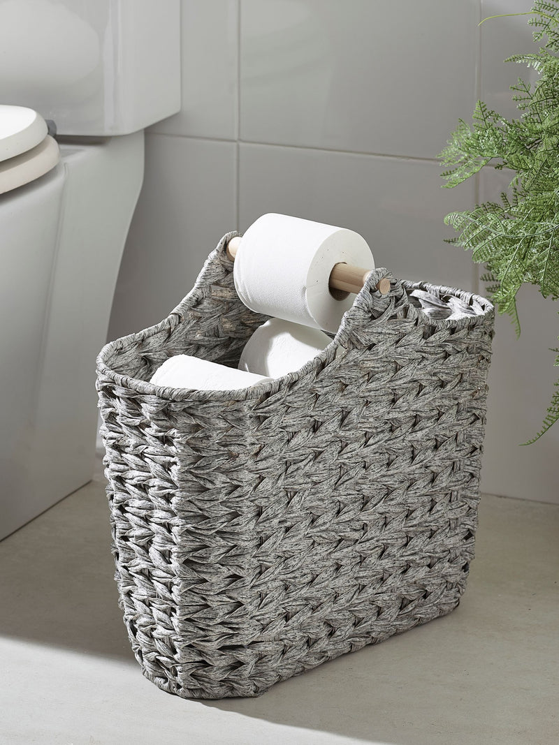 Grey Woven Toilet Roll Slimline Holder and Storage Set
