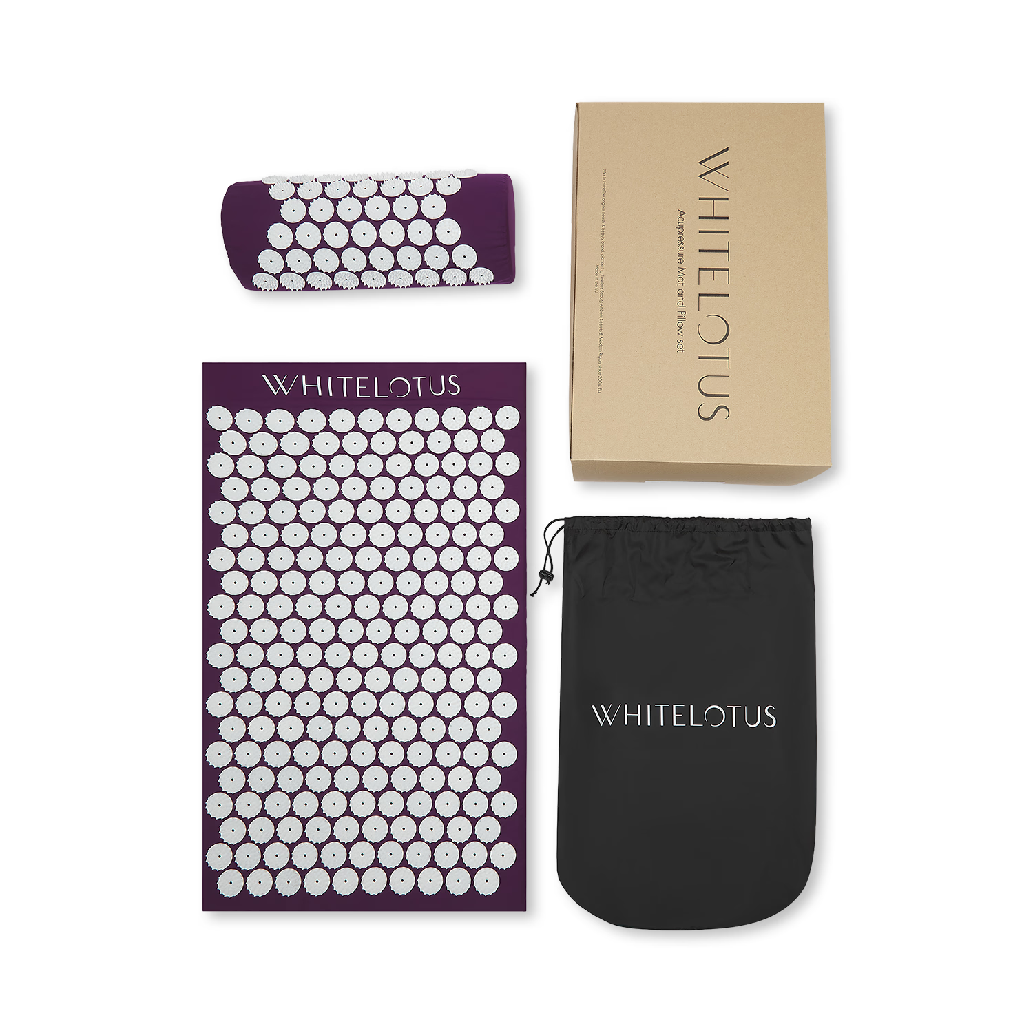 Acupressure mat and pillow set with 10,710 pressure points, imported from the UK