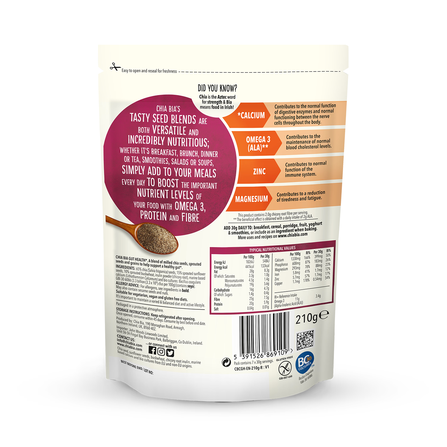 Chia Bia Gut Health Samenmischung 210g - Britisches Produkt