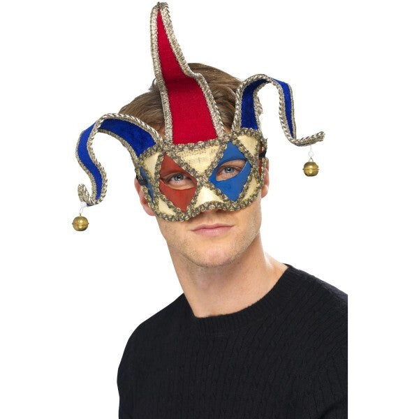 Smiffys Venetian Musical Jester Eyemask in red and blue - British product