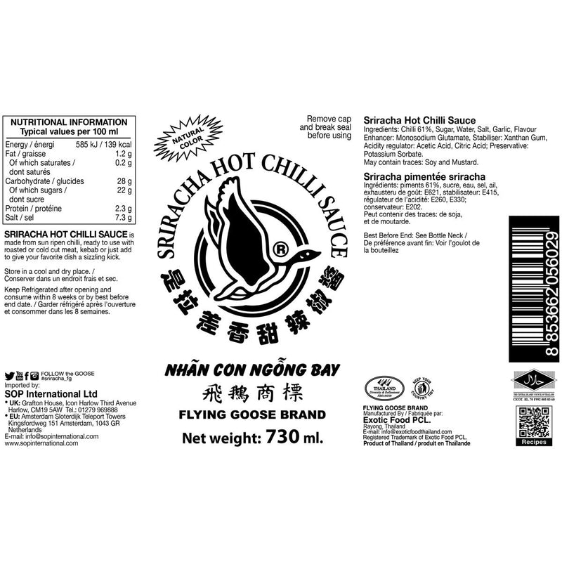 Flying Goose Sriracha Hot Chilli Sauce 2 x 730ml - British product
