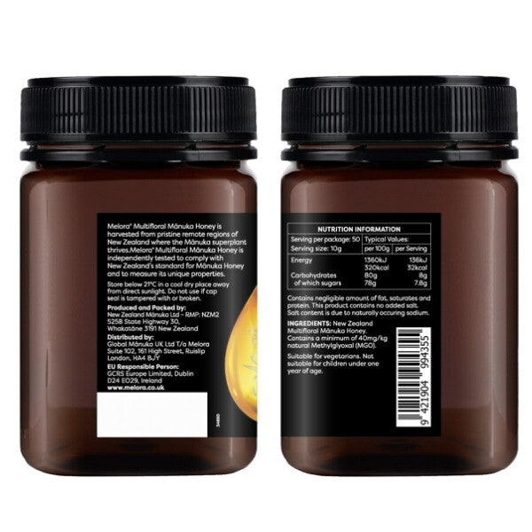 Melora low-strength Manuka Honey 40MGO 500g, UK version