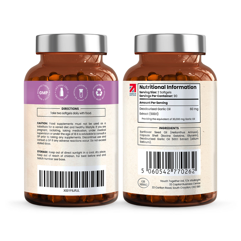 VitaBright odourless garlic softgels 180 count (British brand)