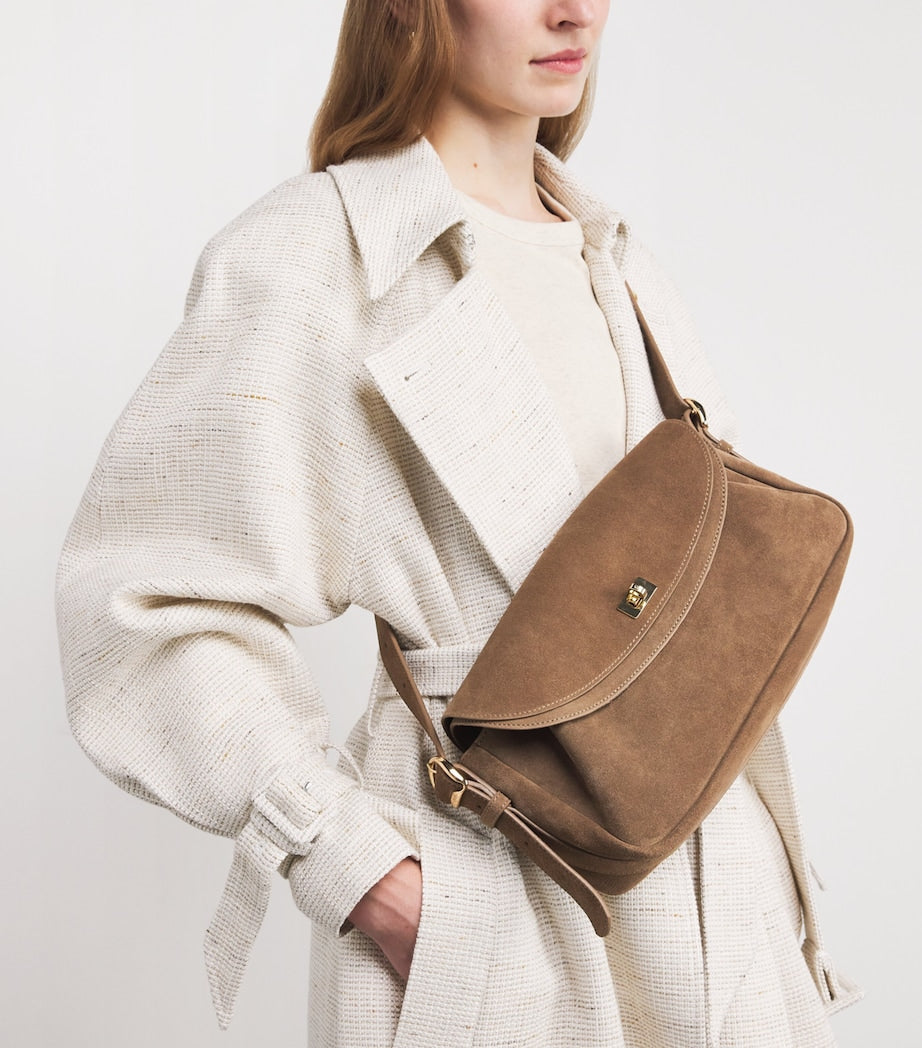 Sandro Paris Le Mambo cross-body bag in suede, imported from the UK