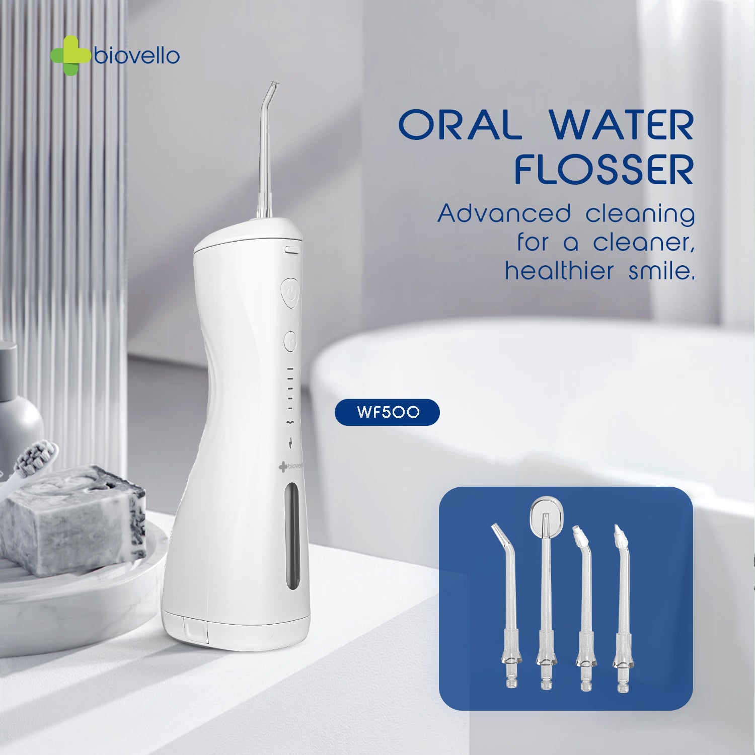 Biovello WF-500 water flosser white, imported from the UK