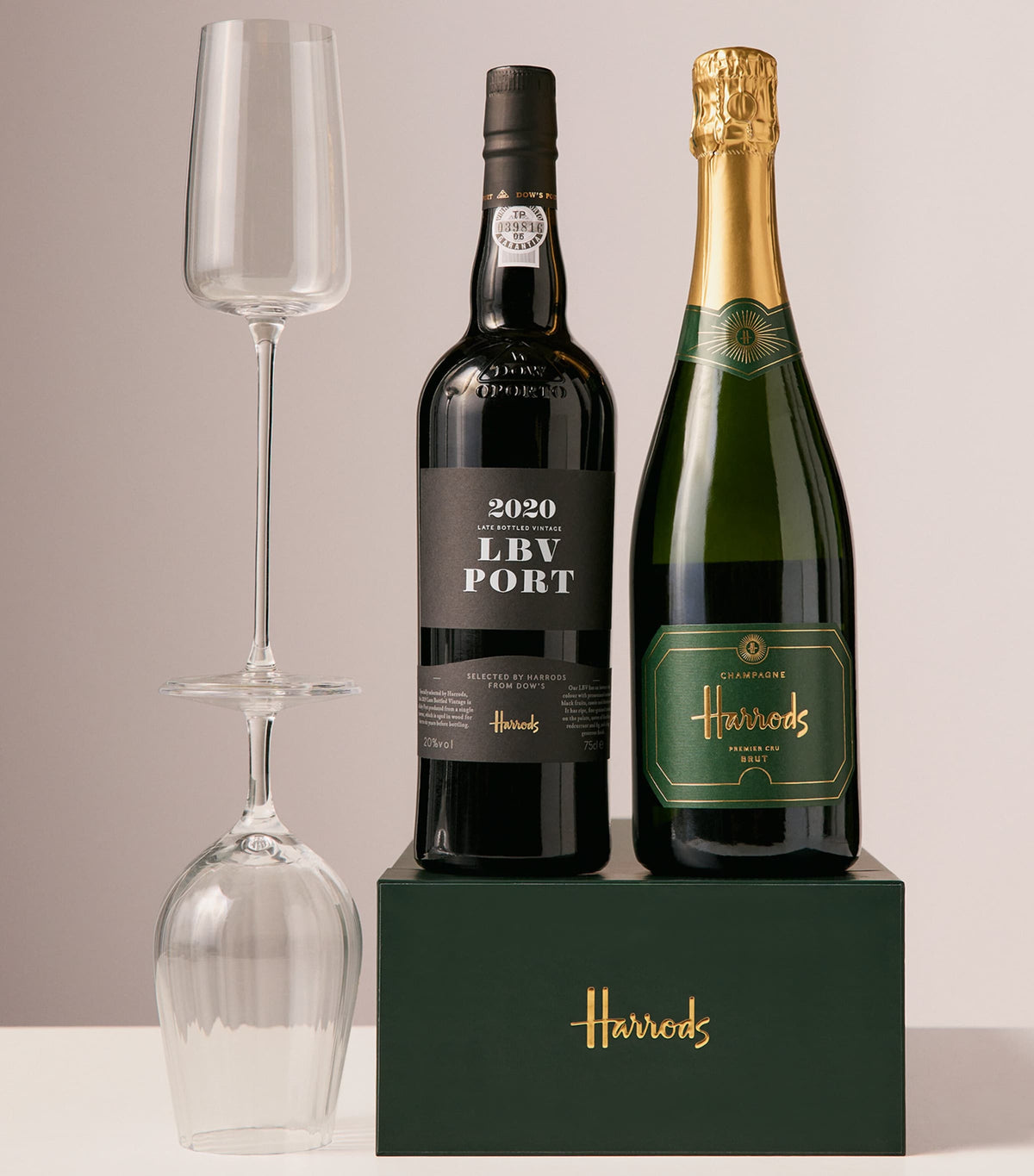 Harrods Champagne and Port gift box with bottles, UK version