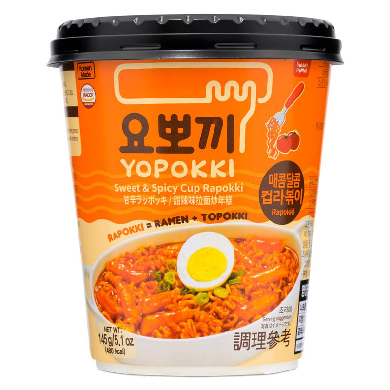 Yopokki sweet and spicy rapokki cup rice cake ramen (British brand)