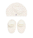 Petit Bateau heart print hat and booties cotton set - British product