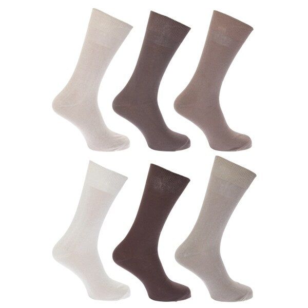 FLOSO Mens 100% Cotton Socks (Pack Of 6) (UK Shoe 6-11) GOODS Superdrug Shades of Brown  