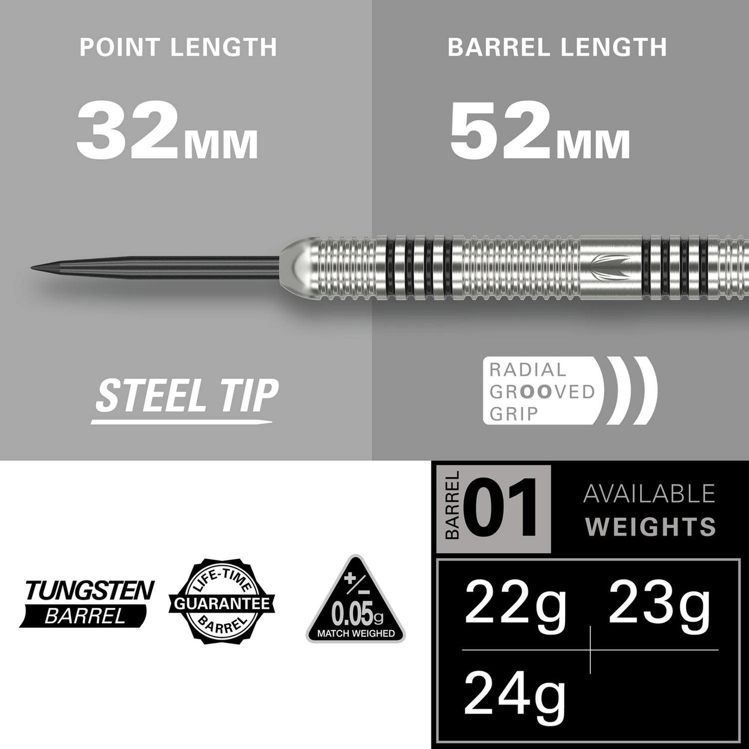 Target Phil Taylor 22g tungsten darts set, imported from the UK