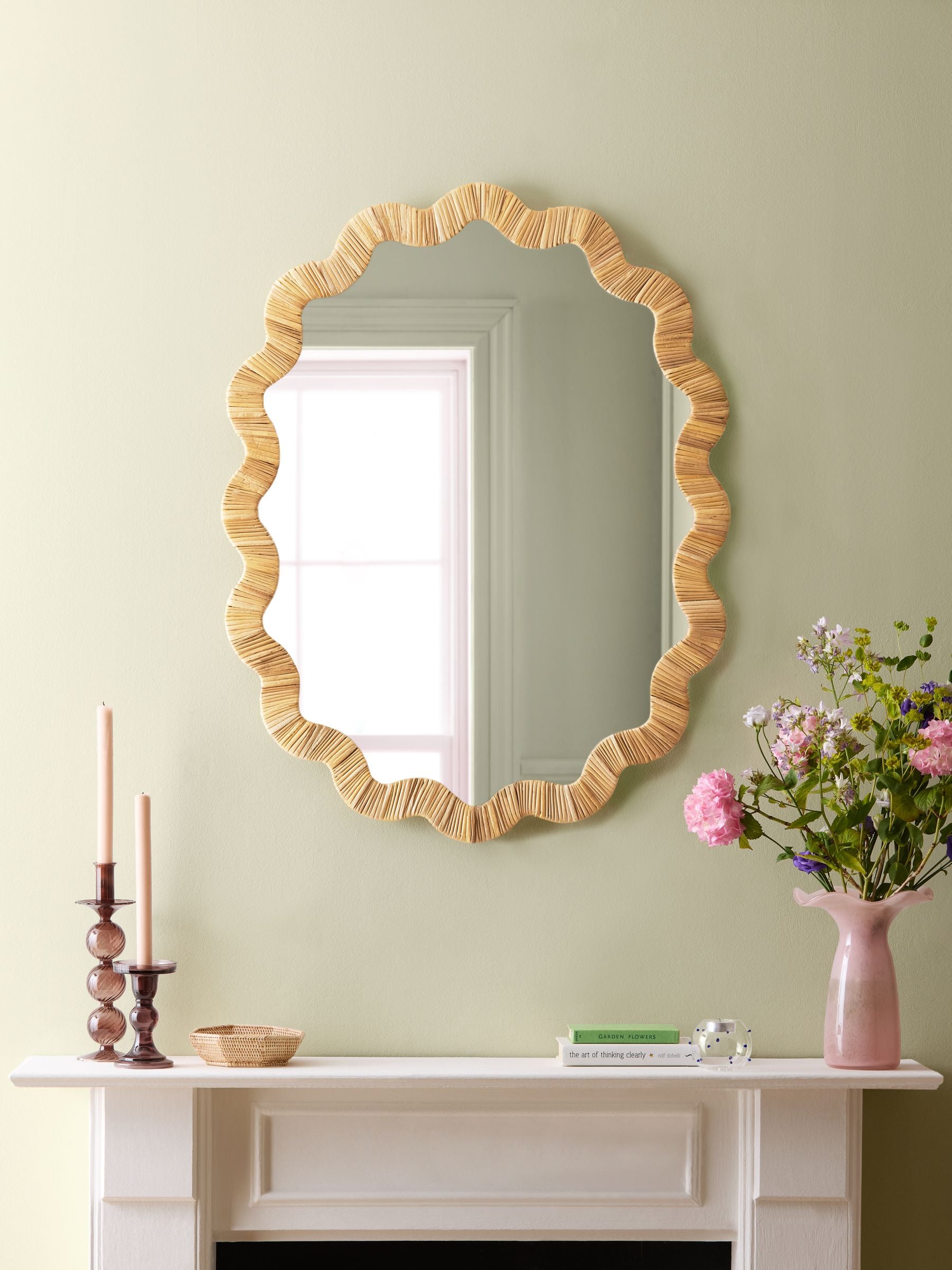 Nina Campbell natural hand woven scallop wall mirror 90cm, UK version