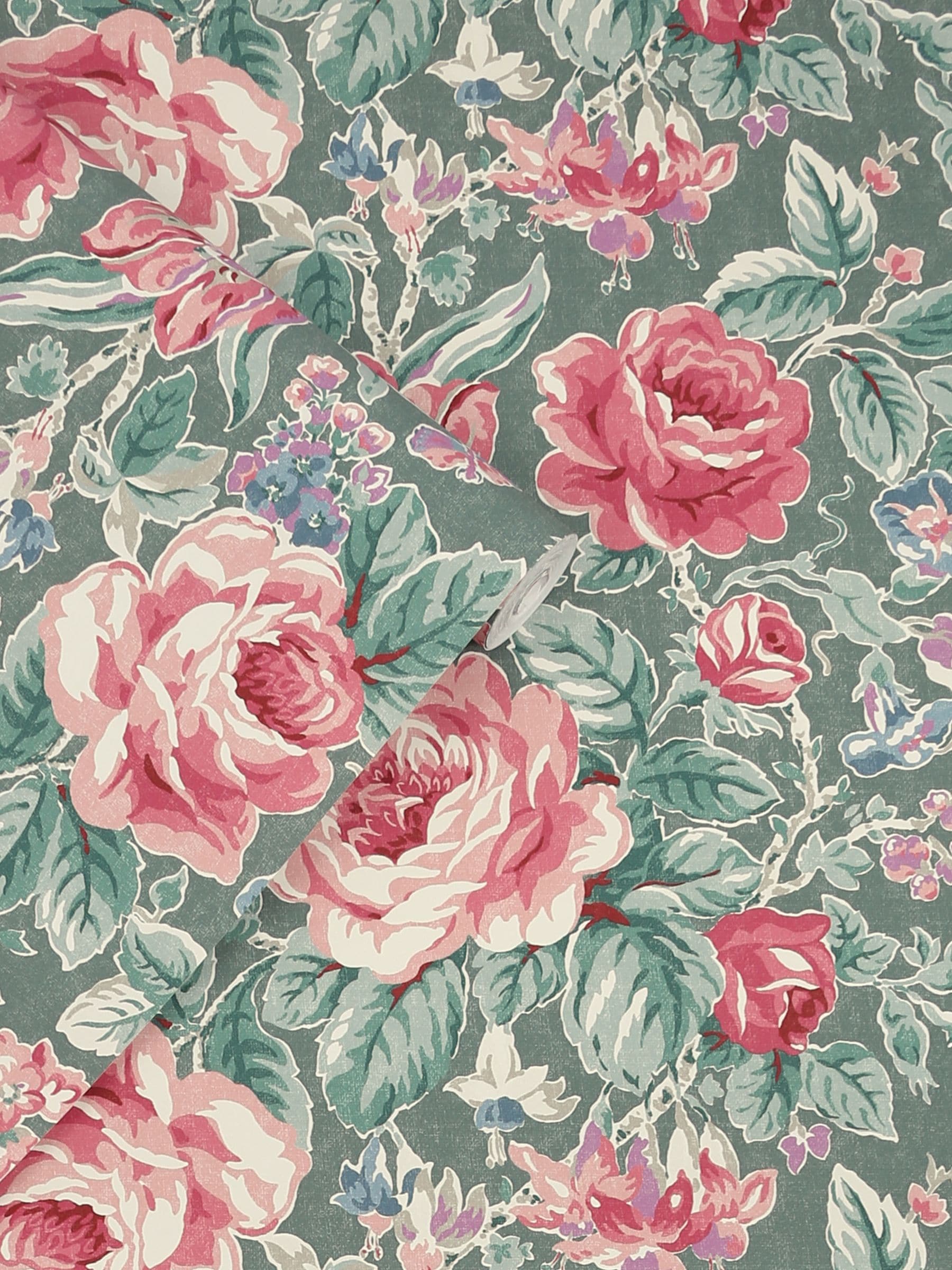 Laura Ashley Wild Roses fern green wallpaper 10m, imported from the UK