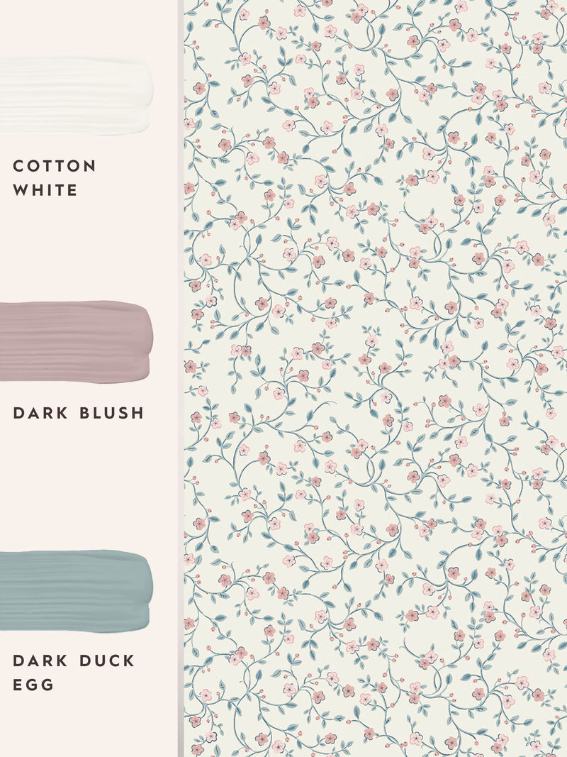 Laura Ashley wallpaper Dark Duck Egg Blue Blencow Sprig 10m - British product