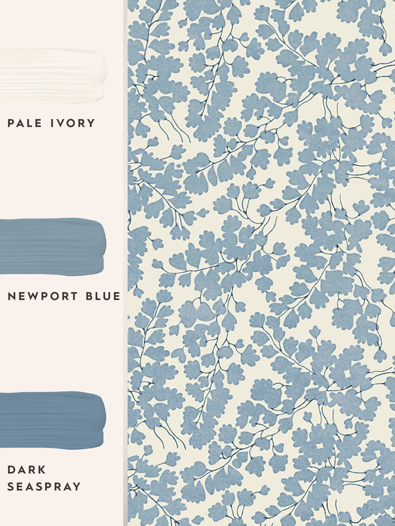 Laura Ashley wallpaper Newport Blue Cariad Spray 10m, imported from the UK