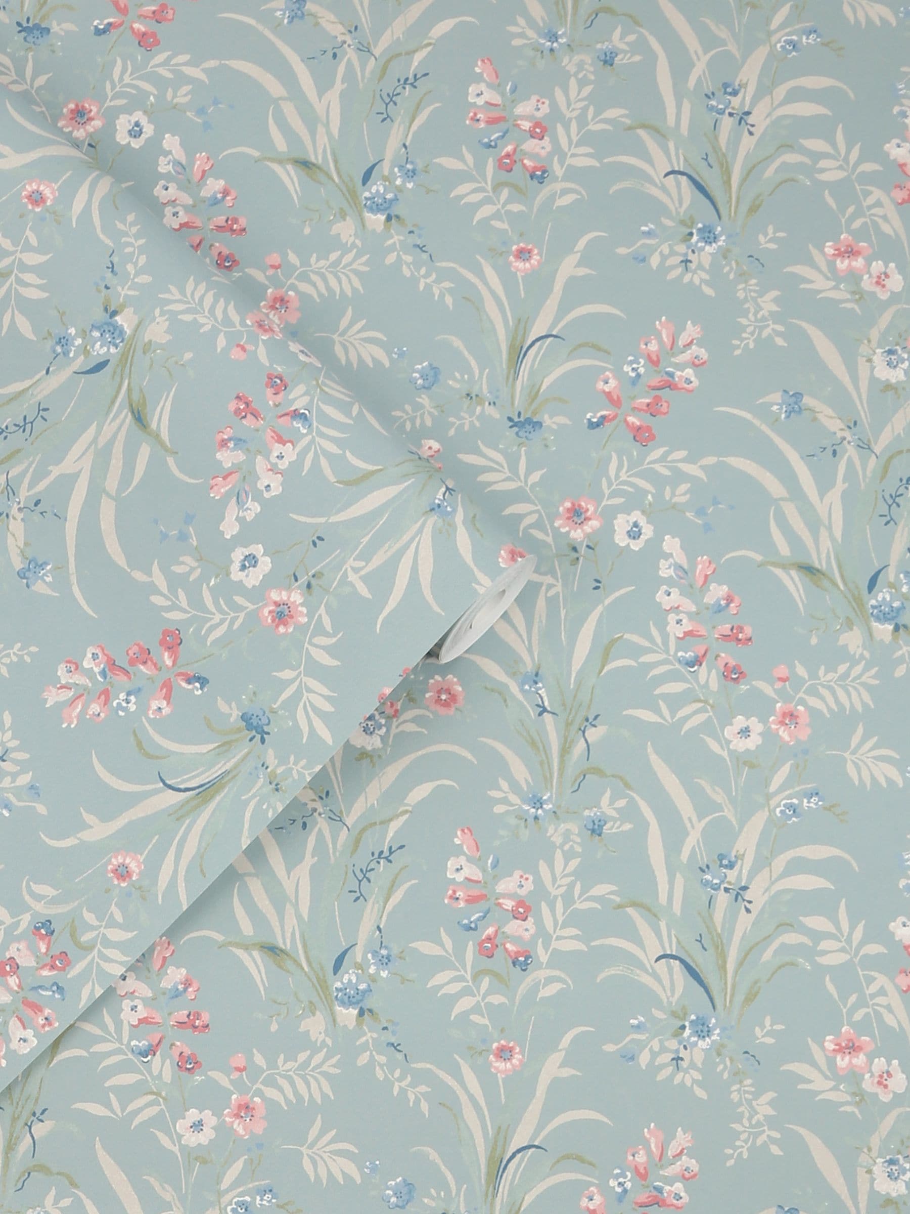 Laura Ashley Mosedale Posy wallpaper duck egg blue 10m - British product