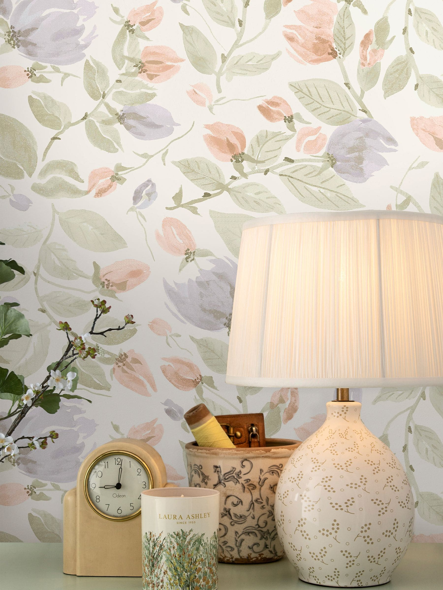 Laura Ashley Orisia Peony wallpaper sage green 10m, imported from the UK