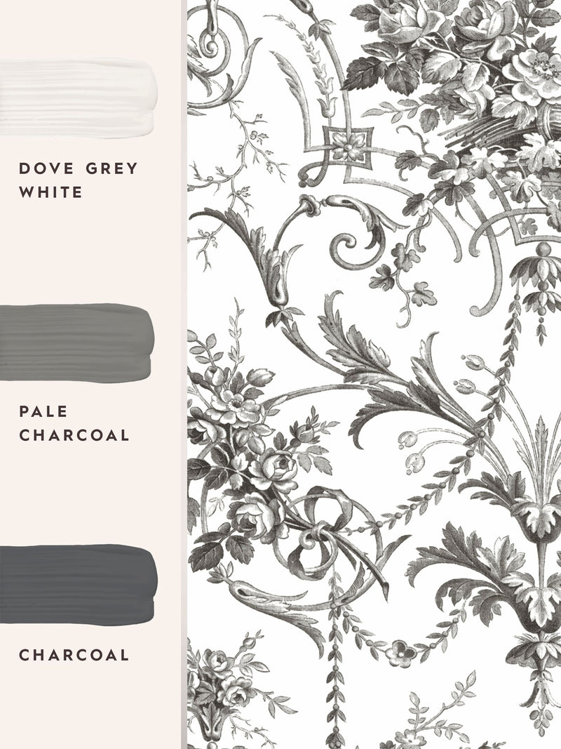 Laura Ashley Tuileries wallpaper charcoal grey 10m, UK version