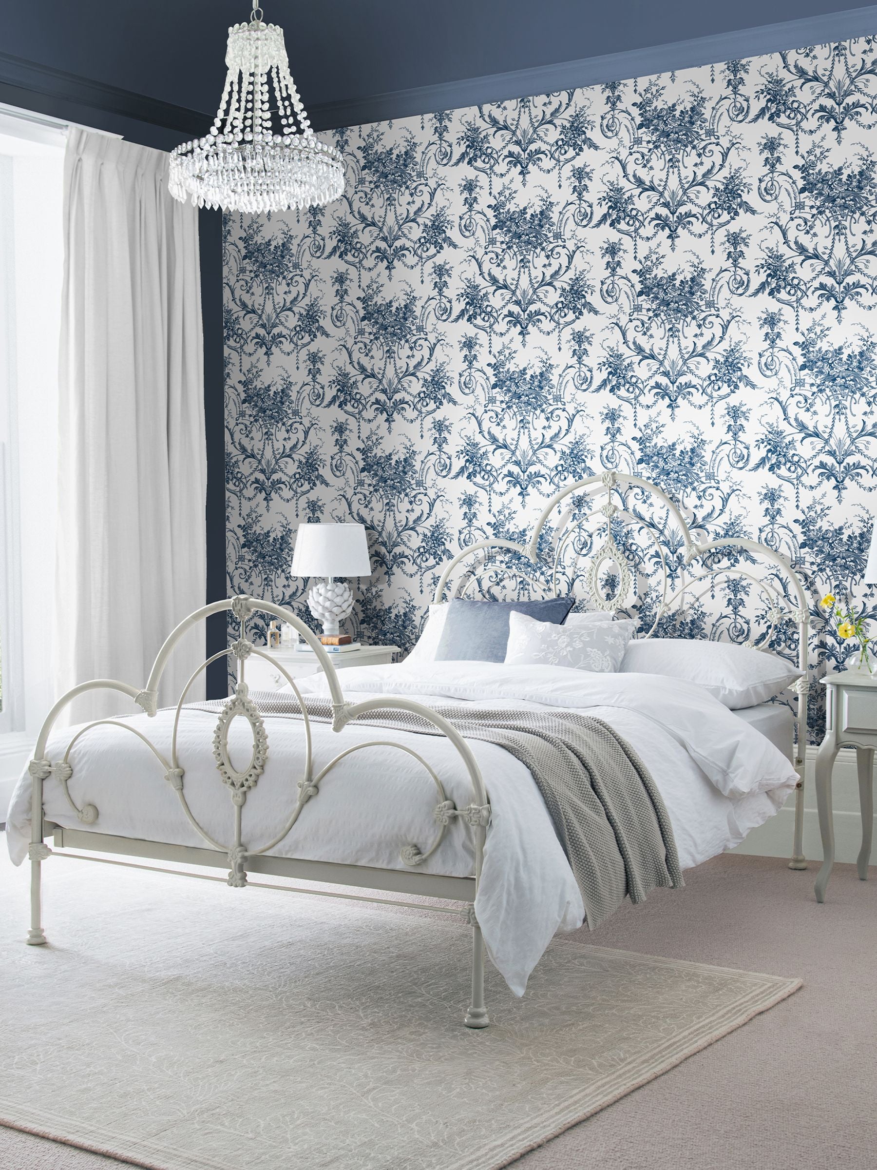 Laura Ashley Tuileries wallpaper in Midnight Blue, imported from the UK