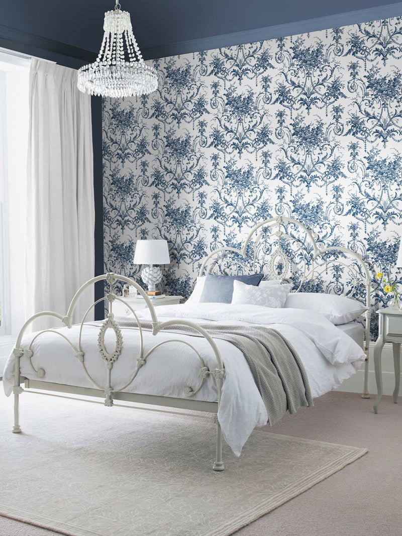 Laura Ashley Tuileries wallpaper in Midnight Blue, imported from the UK