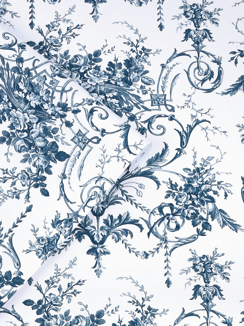 Laura Ashley Tuileries wallpaper in Midnight Blue, imported from the UK