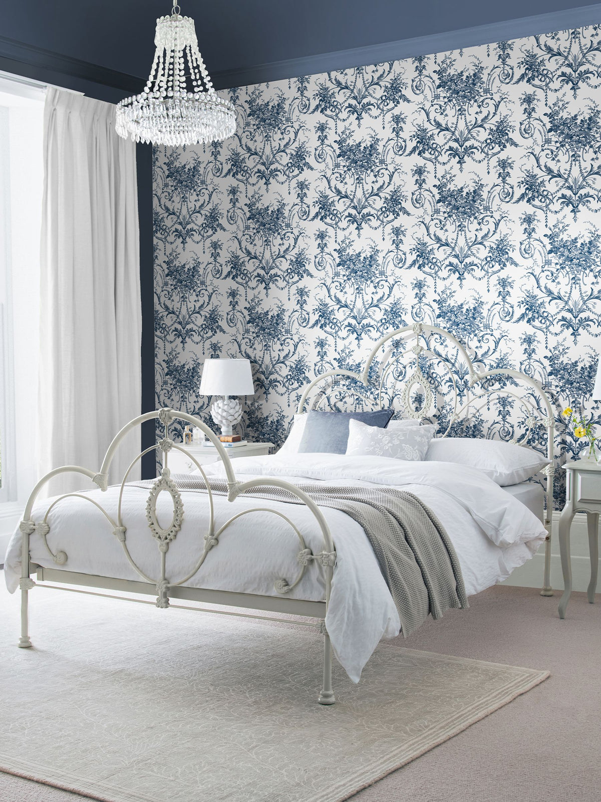 Laura Ashley Tuileries wallpaper in Midnight Blue, imported from the UK