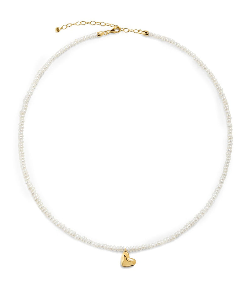 Monica Vinader mini gold vermeil pearl heart necklace, imported from the UK