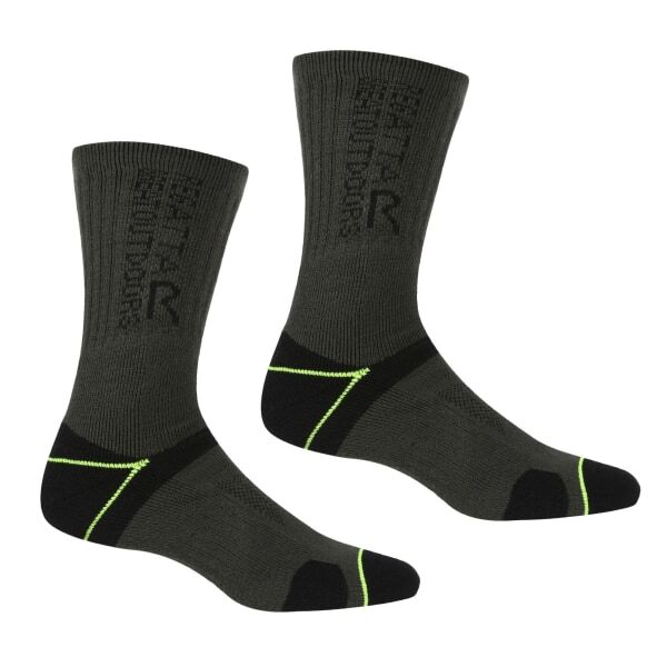 Regatta Mens Blister Protection II Socks (Pack of 2) (9-12) GOODS Superdrug Black/Electric Lime  