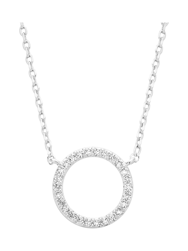 Estella Bartlett Silver Tone Large Pave Set Circle CZ Necklace