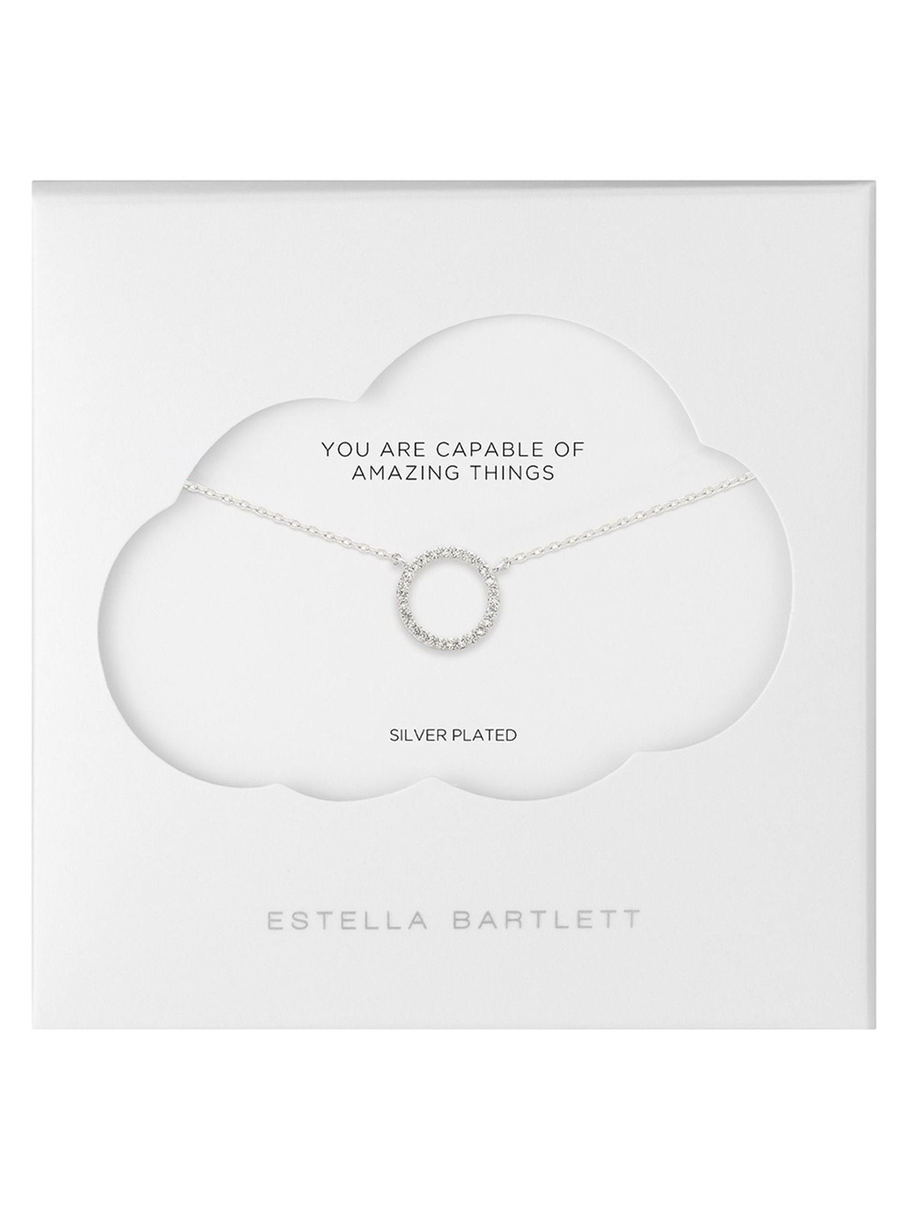 Estella Bartlett Silver Tone Large Pave Set Circle CZ Necklace