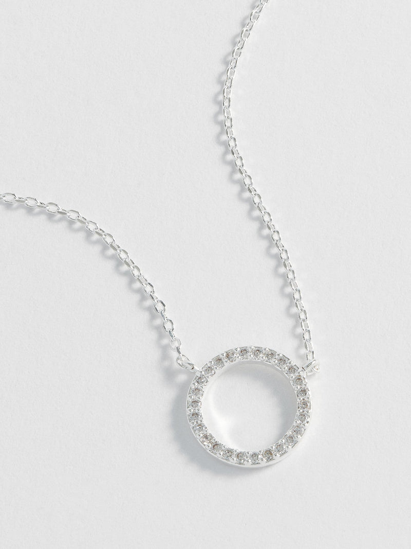 Estella Bartlett Silver Tone Large Pave Set Circle CZ Necklace