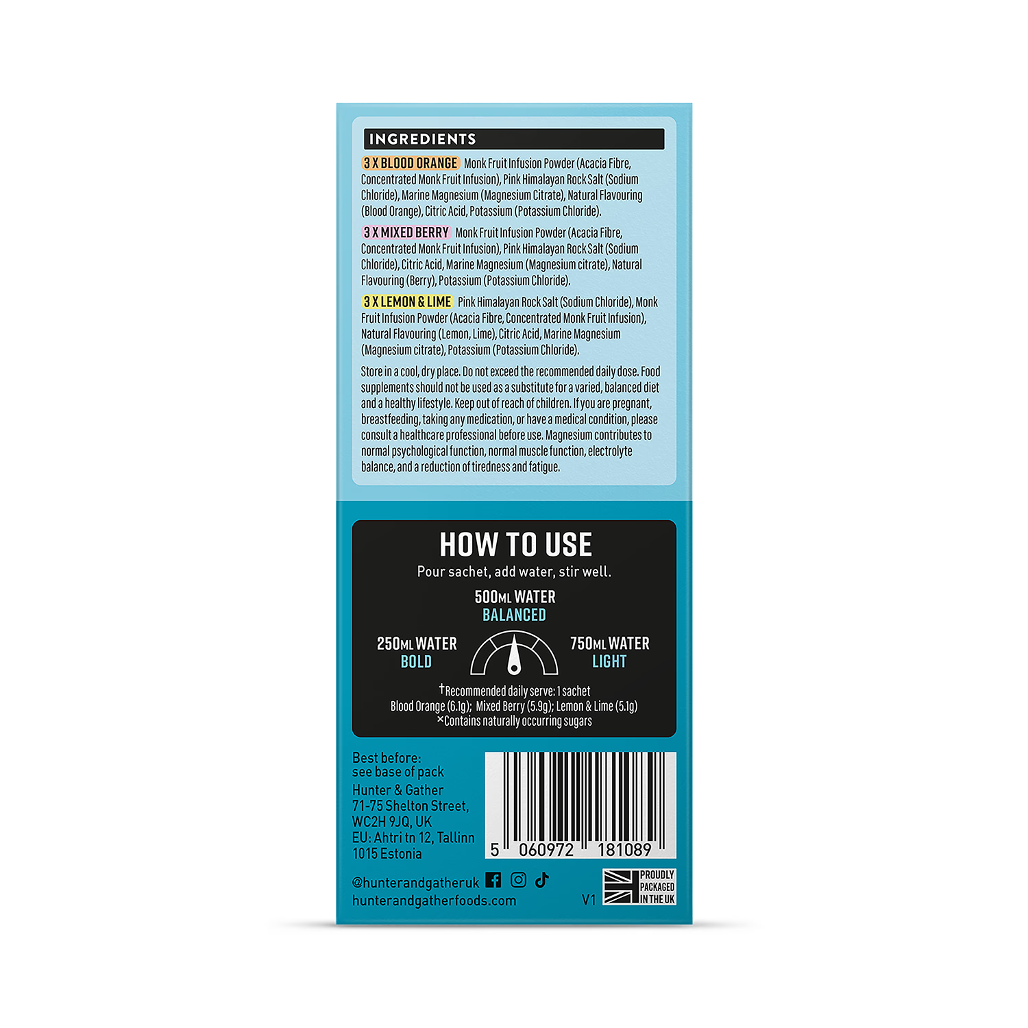 Hunter & Gather Restore Electrolytes Multipack 9 sachets, imported from the UK
