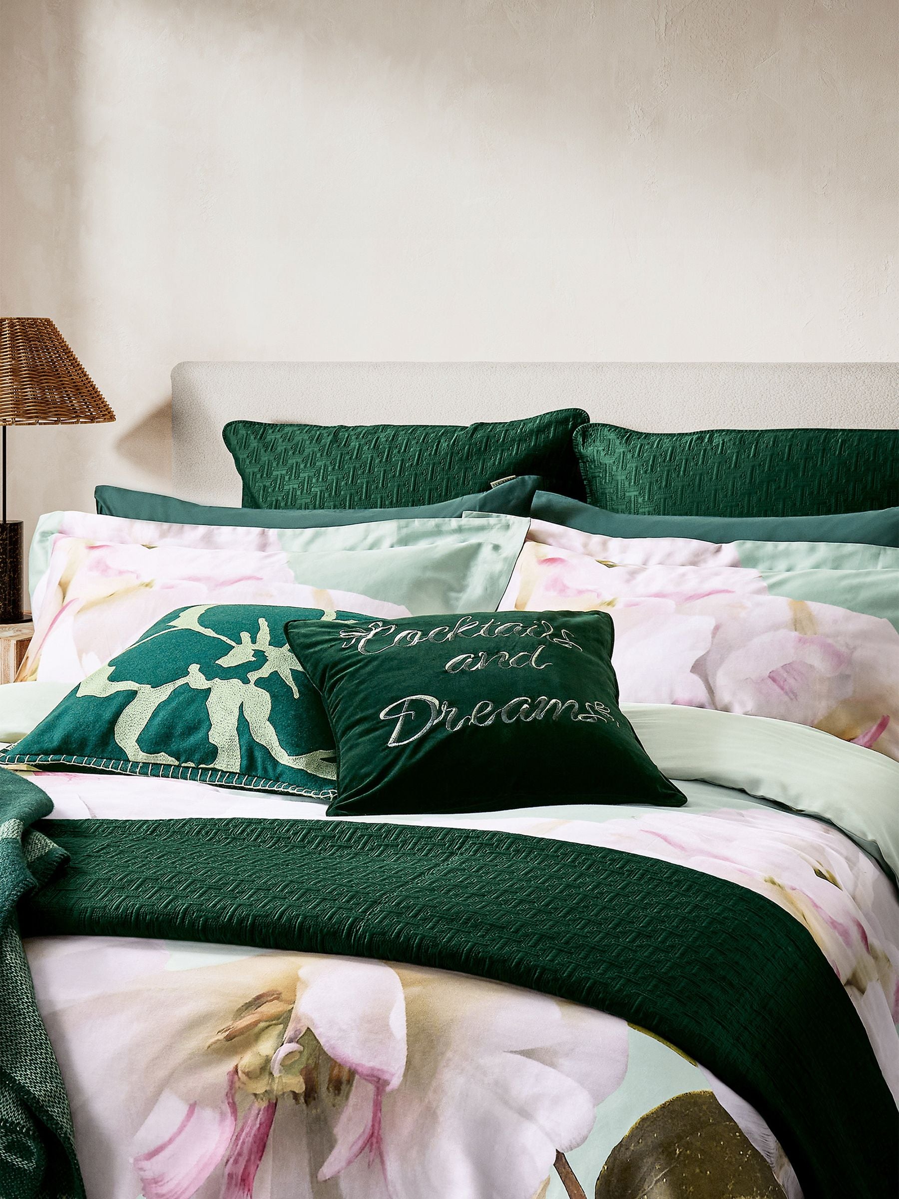 Ted Baker Gardenia Floral duvet cover and pillowcase set in mint green (British brand)