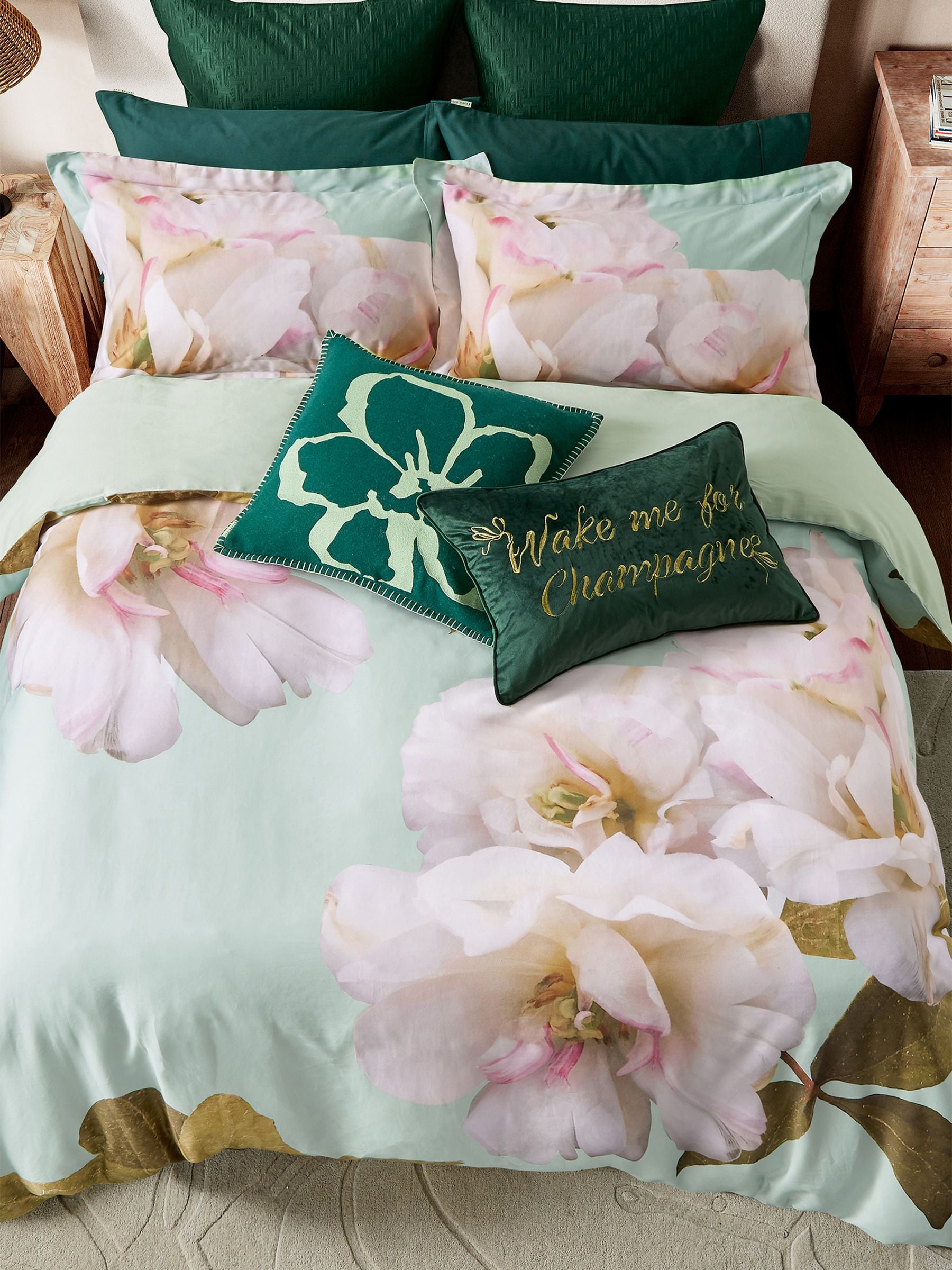 Ted Baker Gardenia Floral duvet cover and pillowcase set in mint green (British brand)