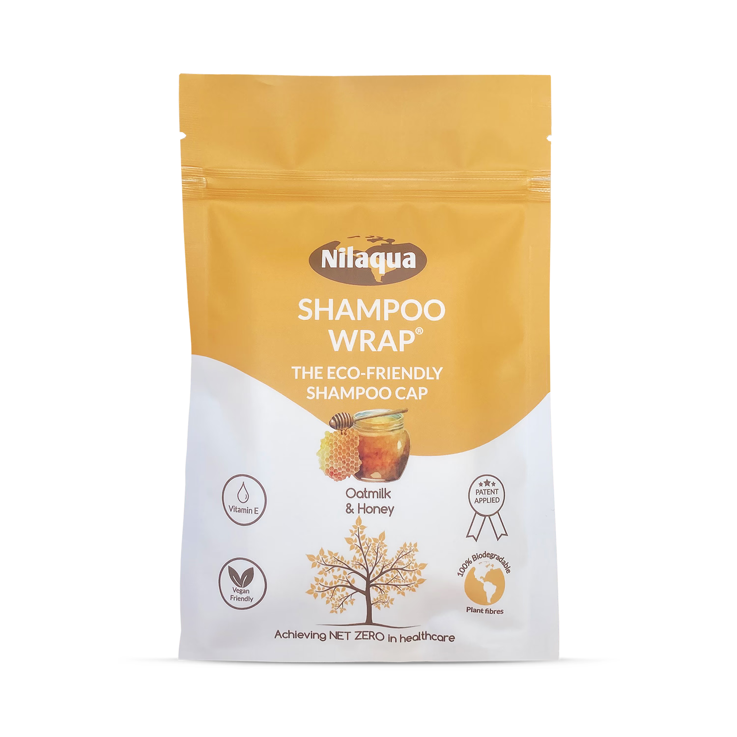 Nilaqua biodegradable oatmilk and honey shampoo cap, UK version