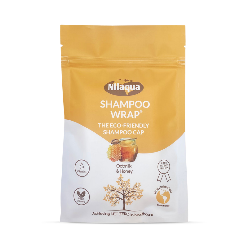 Nilaqua biodegradable oatmilk and honey shampoo cap, UK version
