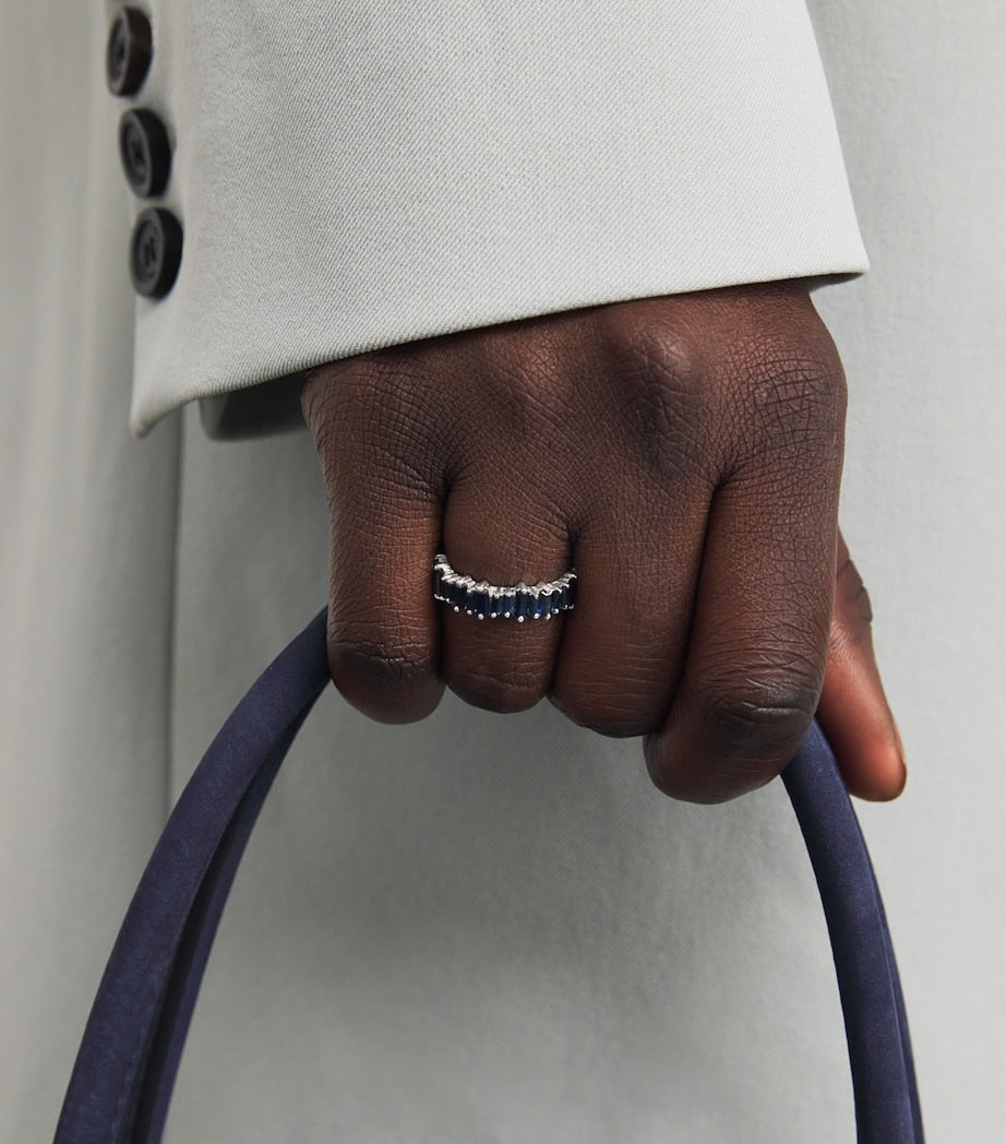 Suzanne Kalan white gold blue sapphire eternity ring 5mm, imported from the UK