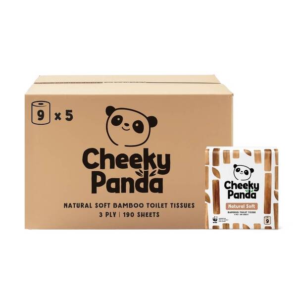 Cheeky Panda unbleached bamboo toilet paper 45 rolls, imported from the UK