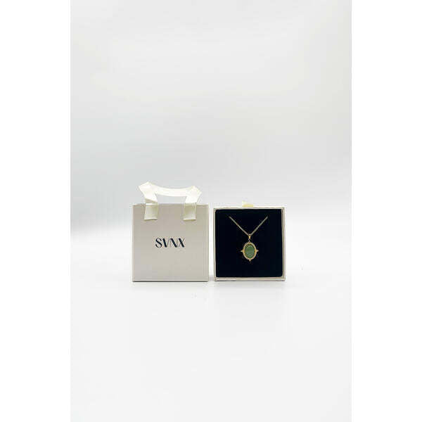 SVNX green stone pendant necklace stainless steel gold imported from the UK