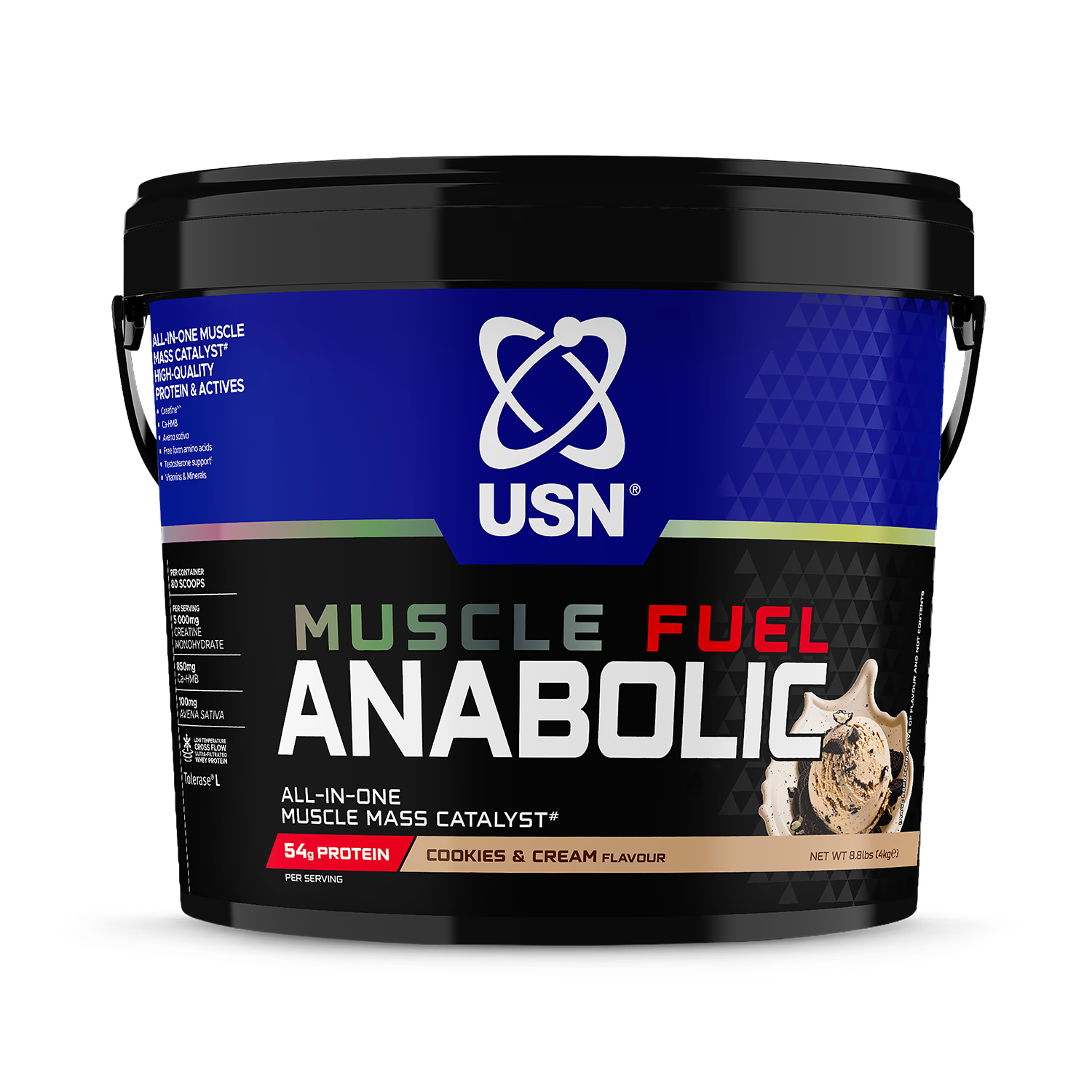 USN Muscle Fuel Anabolic cookies and cream protein powder 4kg, imported from the UK