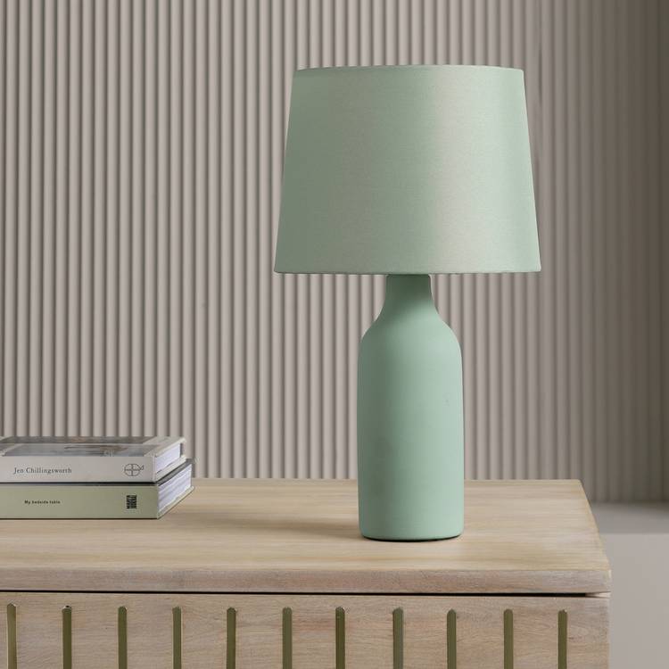 Argos Home sage green ceramic table lamp with fabric shade, imported from the UK