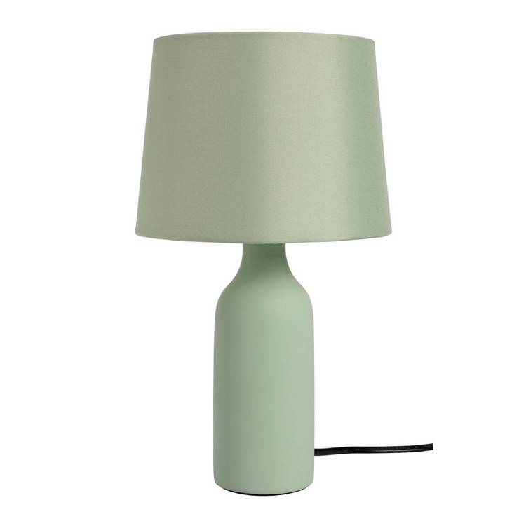 Argos Home sage green ceramic table lamp with fabric shade, imported from the UK