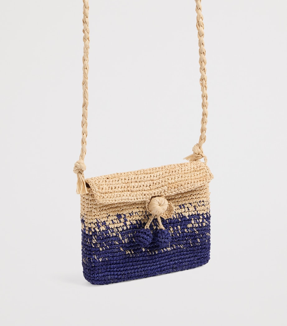 Bonpoint raffia cross-body bag with blueberry tassels (British brand)