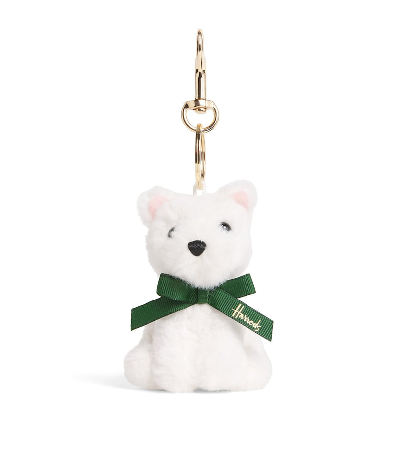 Harrods Westie dog keyring with plush faux fur, imported from the UK