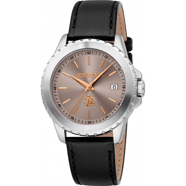 Roberto Cavalli black leather strap men's watch (British brand)