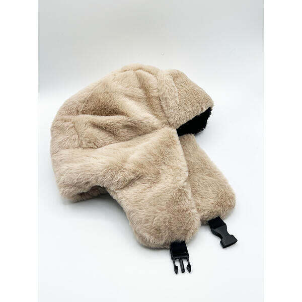 SVNX plush trapper hat in beige, imported from the UK