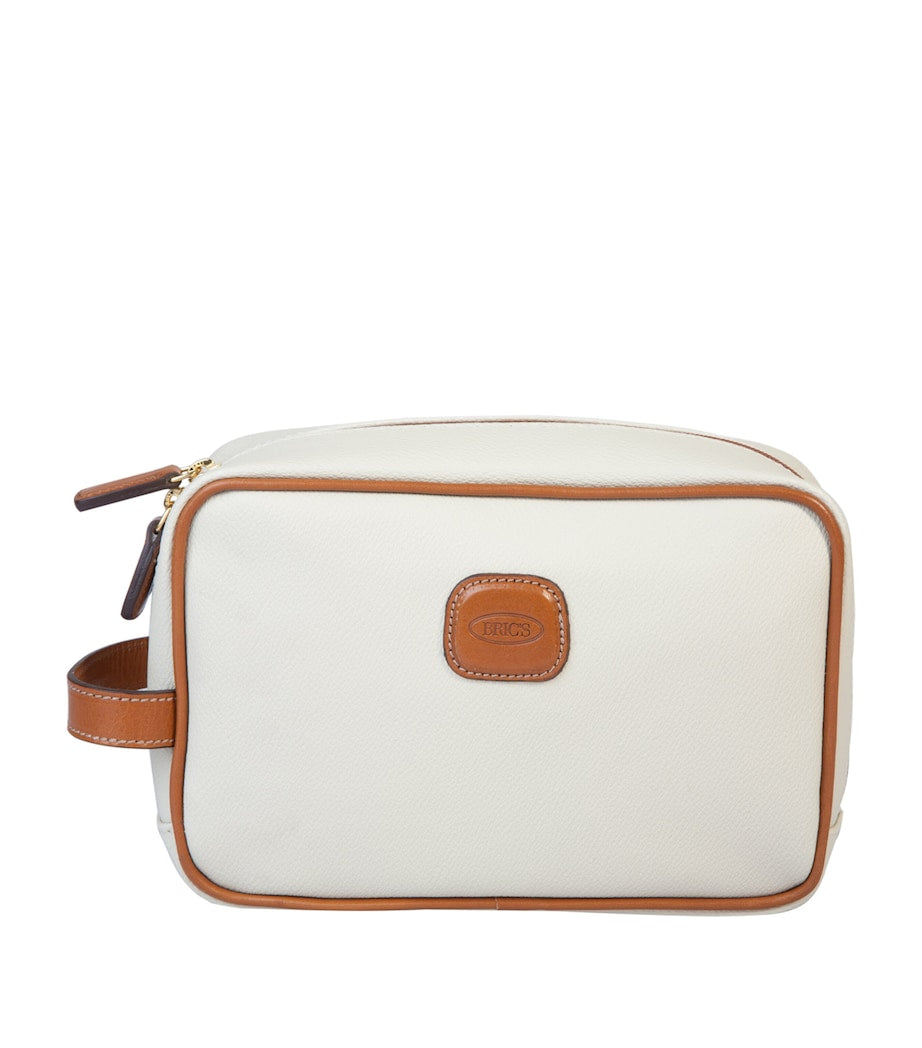 Bric's Firenze wash bag cream embossed PVC leather trims, imported from the UK