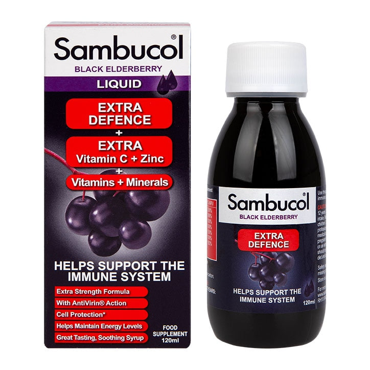 Sambucol Extra Defence Black Elderberry Liquid 120ml Immune Support Supplements Holland&Barrett   