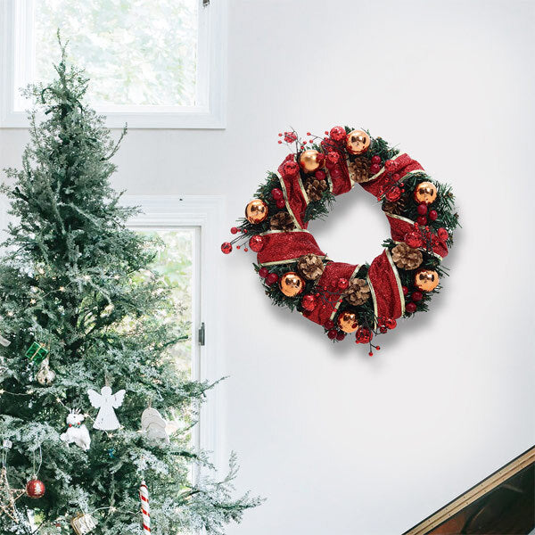 Livingandhome red ribbon lighted wreath 30cm (British brand)