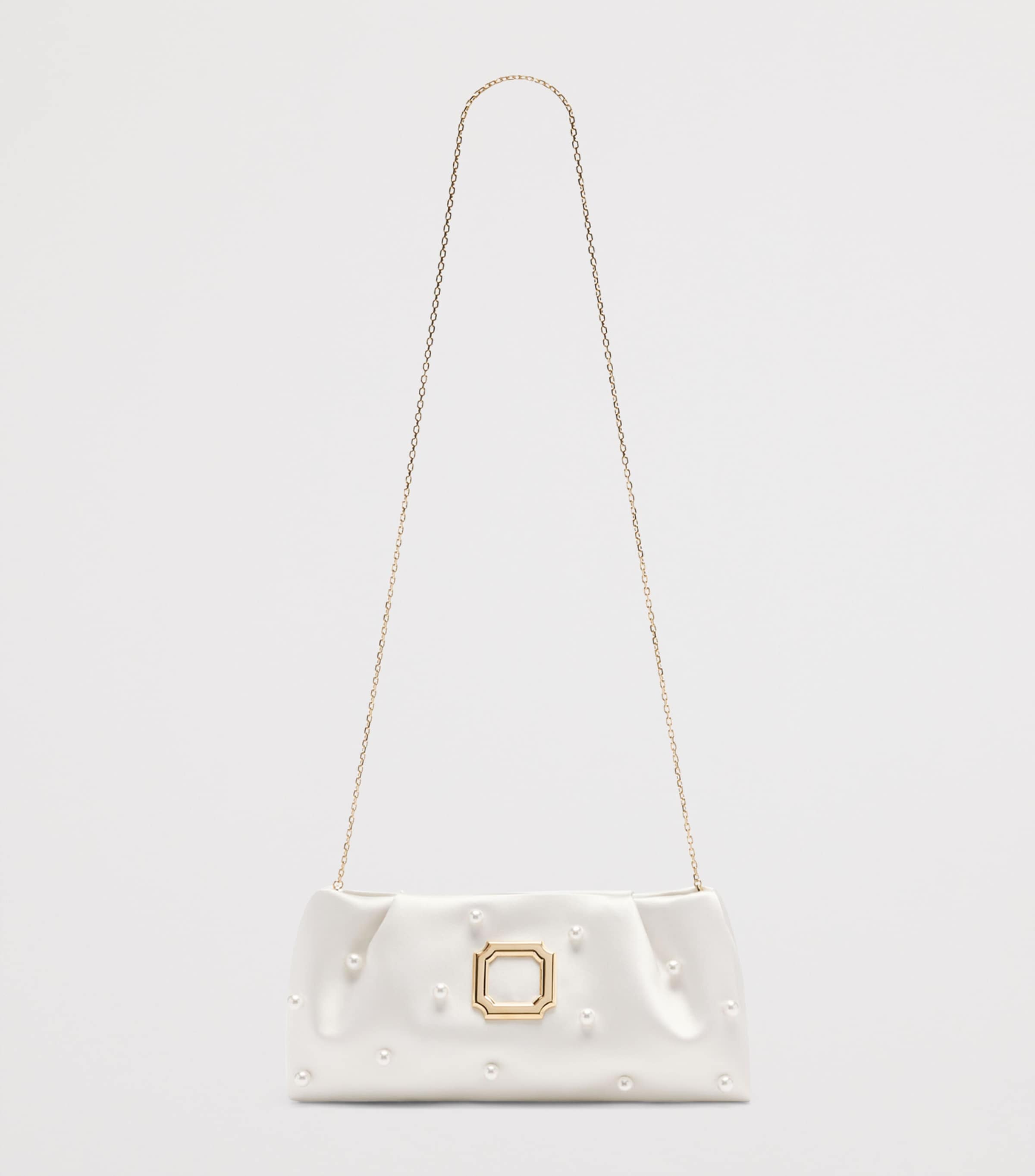 Malone Souliers Vittoria satin clutch bag with faux pearls, imported from the UK